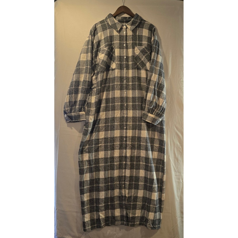 ASOS Gray and White Plaid Maxi Shirt Dress